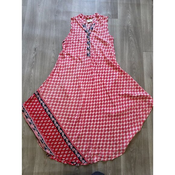 Seven Islands New York Sleeveless A-Line Dress L Red & White Polka Dot Rayon - Picture 4 of 9